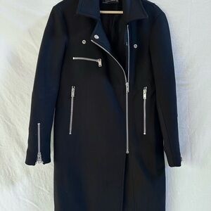 Zara Black Wool Trench Coat with Silver Zippers